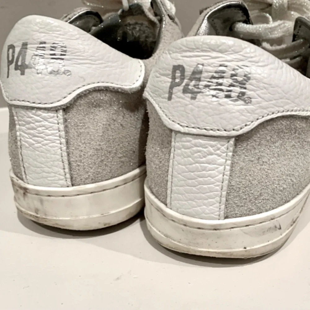 P448 John W Sneakers Softy White Glitter Laces Low-Top Shoes 38 US 7.5 8